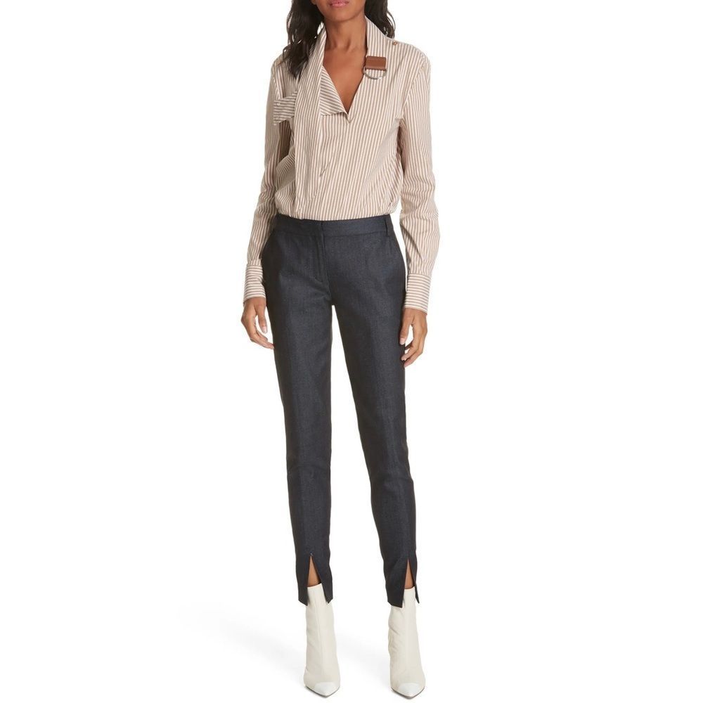 Tibi Beatle Menswear Pant in Dark Denim Classy Front Slit Jeans Size 10
